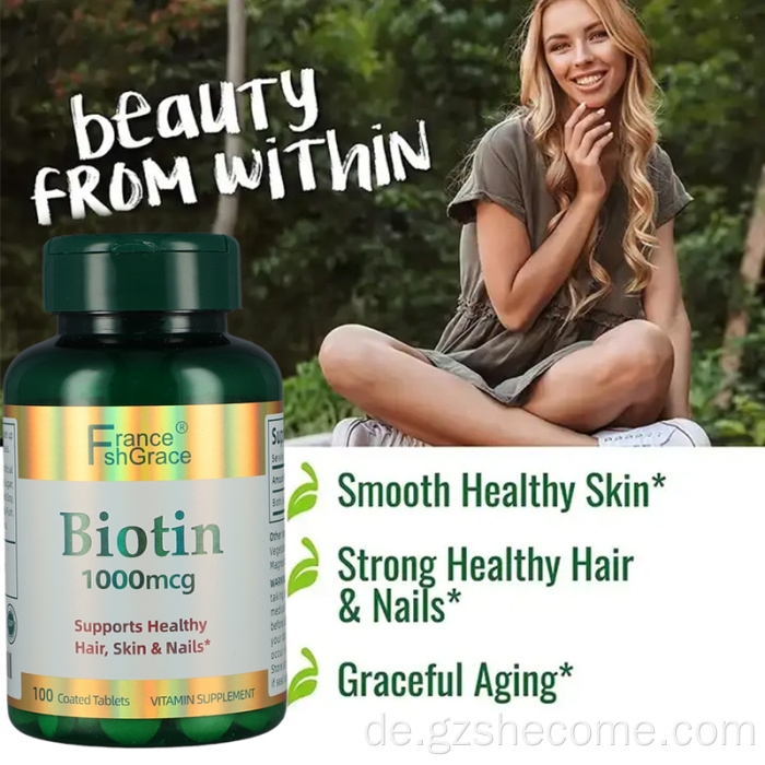 Biotin unterstützt Vitamin -Tabletten mit gesundem Haar schnell Freisetzung